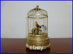 VINTAGE CLOCKWORK WIND UP SINGING BIRD CAGE MUSICAL AUTOMATON (Watch The Video)