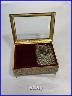 VINTAGE ENAMEL BUTTERFLY AUTOMATON MUSIC BOX JEWELRY BOX Working Tested