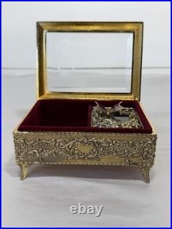 VINTAGE ENAMEL BUTTERFLY AUTOMATON MUSIC BOX JEWELRY BOX Working Tested