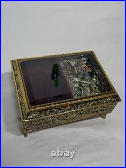 VINTAGE ENAMEL BUTTERFLY AUTOMATON MUSIC BOX JEWELRY BOX Working Tested