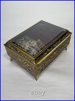 VINTAGE ENAMEL BUTTERFLY AUTOMATON MUSIC BOX JEWELRY BOX Working Tested