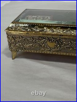 VINTAGE ENAMEL BUTTERFLY AUTOMATON MUSIC BOX JEWELRY BOX Working Tested