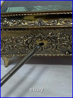 VINTAGE ENAMEL BUTTERFLY AUTOMATON MUSIC BOX JEWELRY BOX Working Tested