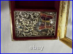 VINTAGE ENAMEL BUTTERFLY AUTOMATON MUSIC BOX JEWELRY BOX Working Tested