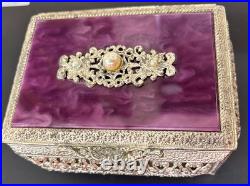 VINTAGE ENAMEL Filagree AUTOMATON MUSIC BOX JEWELRY BOX plays Canon in D