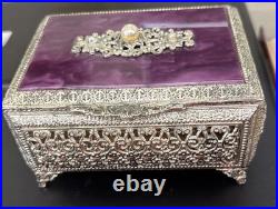 VINTAGE ENAMEL Filagree AUTOMATON MUSIC BOX JEWELRY BOX plays Canon in D