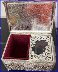VINTAGE ENAMEL Filagree AUTOMATON MUSIC BOX JEWELRY BOX plays Canon in D