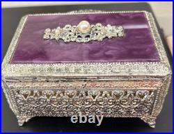 VINTAGE ENAMEL Filagree AUTOMATON MUSIC BOX JEWELRY BOX plays Canon in D