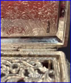 VINTAGE ENAMEL Filagree AUTOMATON MUSIC BOX JEWELRY BOX plays Canon in D