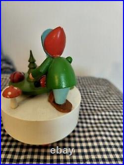 VINTAGE Erzgebirge Early Music Box Child & Mushrooms & Ladybugs Germany RARE