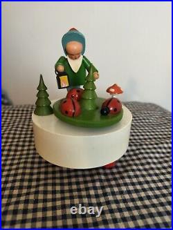 VINTAGE Erzgebirge Early Music Box Child & Mushrooms & Ladybugs Germany RARE