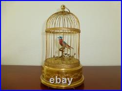 VINTAGE FRENCH BONTEMS SINGING BIRD CAGE BIRD MECHANICAL AUTOMATON (Watch Video)