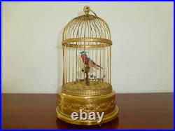 VINTAGE FRENCH BONTEMS SINGING BIRD CAGE BIRD MECHANICAL AUTOMATON (Watch Video)