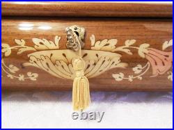 VINTAGE ITALIAN INLAID WOOD REUGE MUSICAL JEWELRY BOX WithKEY LARGE 14.75x7.25x3.7