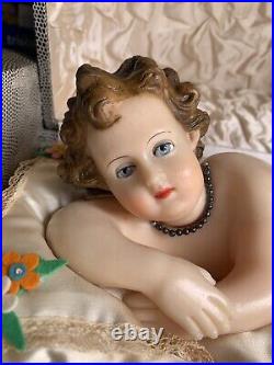 VINTAGE-WAX BABY JESUS-MUSIC BOX-AUTOMATON-by PANTALEONE-see VIDEO-WORKS