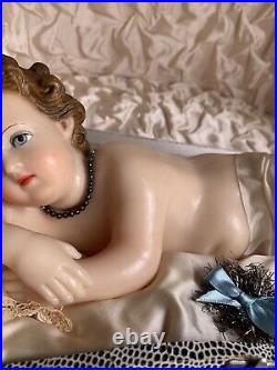 VINTAGE-WAX BABY JESUS-MUSIC BOX-AUTOMATON-by PANTALEONE-see VIDEO-WORKS