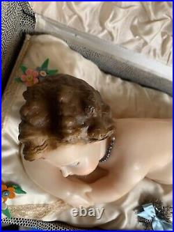 VINTAGE-WAX BABY JESUS-MUSIC BOX-AUTOMATON-by PANTALEONE-see VIDEO-WORKS