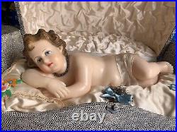 VINTAGE-WAX BABY JESUS-MUSIC BOX-AUTOMATON-by PANTALEONE-see VIDEO-WORKS