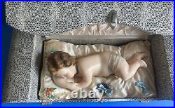 VINTAGE-WAX BABY JESUS-MUSIC BOX-AUTOMATON-by PANTALEONE-see VIDEO-WORKS