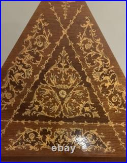 VNTG Italian Inlaid Marquetry Table Reuge Music Box Plays Fascination 16Wx17H