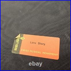 VNTG Italian Upholstered Jewelry REUGE Music Box Plays Love Story Lock & Key