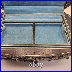 VNTG Italian Upholstered Jewelry REUGE Music Box Plays Love Story Lock & Key