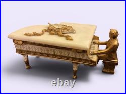 VTG 1920 Swiss Marble & Bronze Music Box Thorens Reuge Grand Piano Bronze Figure