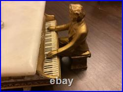 VTG 1920 Swiss Marble & Bronze Music Box Thorens Reuge Grand Piano Bronze Figure