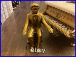 VTG 1920 Swiss Marble & Bronze Music Box Thorens Reuge Grand Piano Bronze Figure