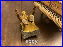 VTG 1920 Swiss Marble & Bronze Music Box Thorens Reuge Grand Piano Bronze Figure
