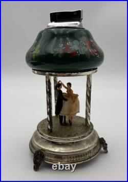 VTG 60's RUEGE Swiss Music Box Lighter Capodimonte Dancing Couple Carousel