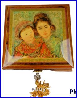 VTG Edna Hibel Mother & Child Art On Reuge Handmade Italian Jewelry Music Box