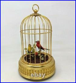 VTG German Mechanical Automaton Singing Chirping Brass Bird Cage Music Box KP21
