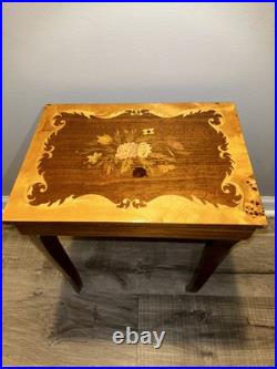 VTG Italian Rococo Style Satinwood Inlaid Marquetry Music Box Side Table WORKING