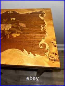 VTG Italian Rococo Style Satinwood Inlaid Marquetry Music Box Side Table WORKING