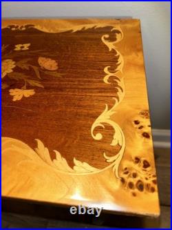 VTG Italian Rococo Style Satinwood Inlaid Marquetry Music Box Side Table WORKING