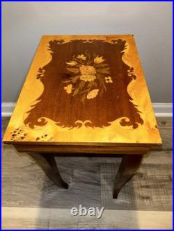 VTG Italian Rococo Style Satinwood Inlaid Marquetry Music Box Side Table WORKING