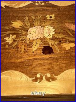VTG Italian Rococo Style Satinwood Inlaid Marquetry Music Box Side Table WORKING