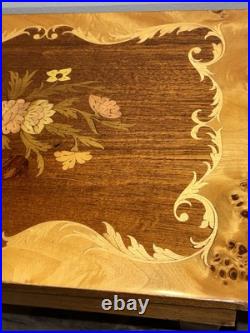 VTG Italian Rococo Style Satinwood Inlaid Marquetry Music Box Side Table WORKING