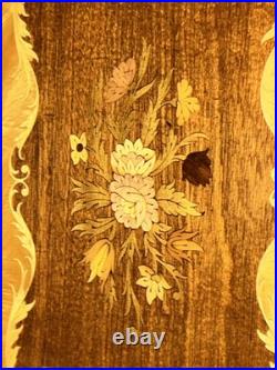 VTG Italian Rococo Style Satinwood Inlaid Marquetry Music Box Side Table WORKING