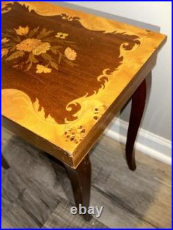 VTG Italian Rococo Style Satinwood Inlaid Marquetry Music Box Side Table WORKING