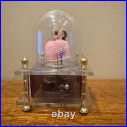 VTG Japanese Ballerina Dancing Couple Music Box With Clear Dome & Gold Accents