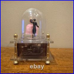 VTG Japanese Ballerina Dancing Couple Music Box With Clear Dome & Gold Accents