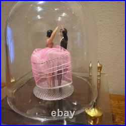 VTG Japanese Ballerina Dancing Couple Music Box With Clear Dome & Gold Accents