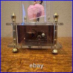 VTG Japanese Ballerina Dancing Couple Music Box With Clear Dome & Gold Accents