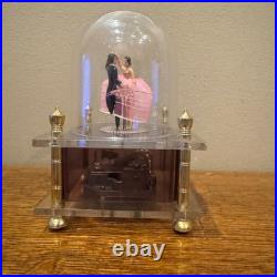 VTG Japanese Ballerina Dancing Couple Music Box With Clear Dome & Gold Accents