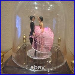 VTG Japanese Ballerina Dancing Couple Music Box With Clear Dome & Gold Accents