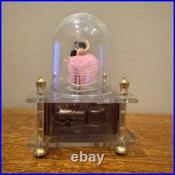 VTG Japanese Ballerina Dancing Couple Music Box With Clear Dome & Gold Accents
