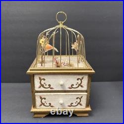 VTG Mechanical Animated Singing Bird Musical Jewelry Drawer Brass/Wood Working
