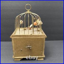 VTG Mechanical Animated Singing Bird Musical Jewelry Drawer Brass/Wood Working